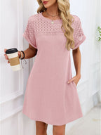 Lace Round Neck Short Sleeve T-shirt Dress (26)