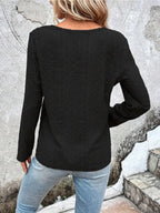 Openwork Half Button Long Sleeve Blouse (9)