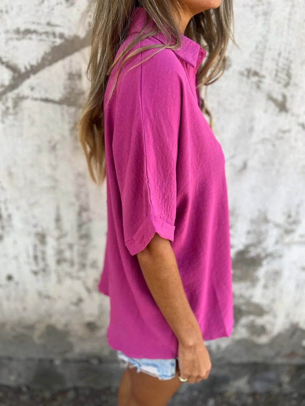 Full Size Casual Button Down Short Sleeve Loose Shirt Plus (13)