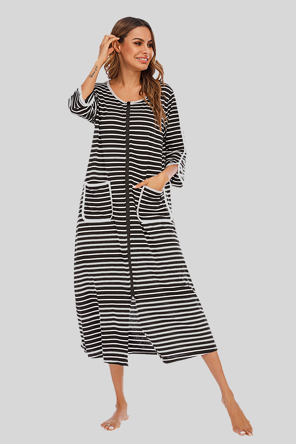 Round Neck Three-quarter Sleeve Midi Night Dress (16)
