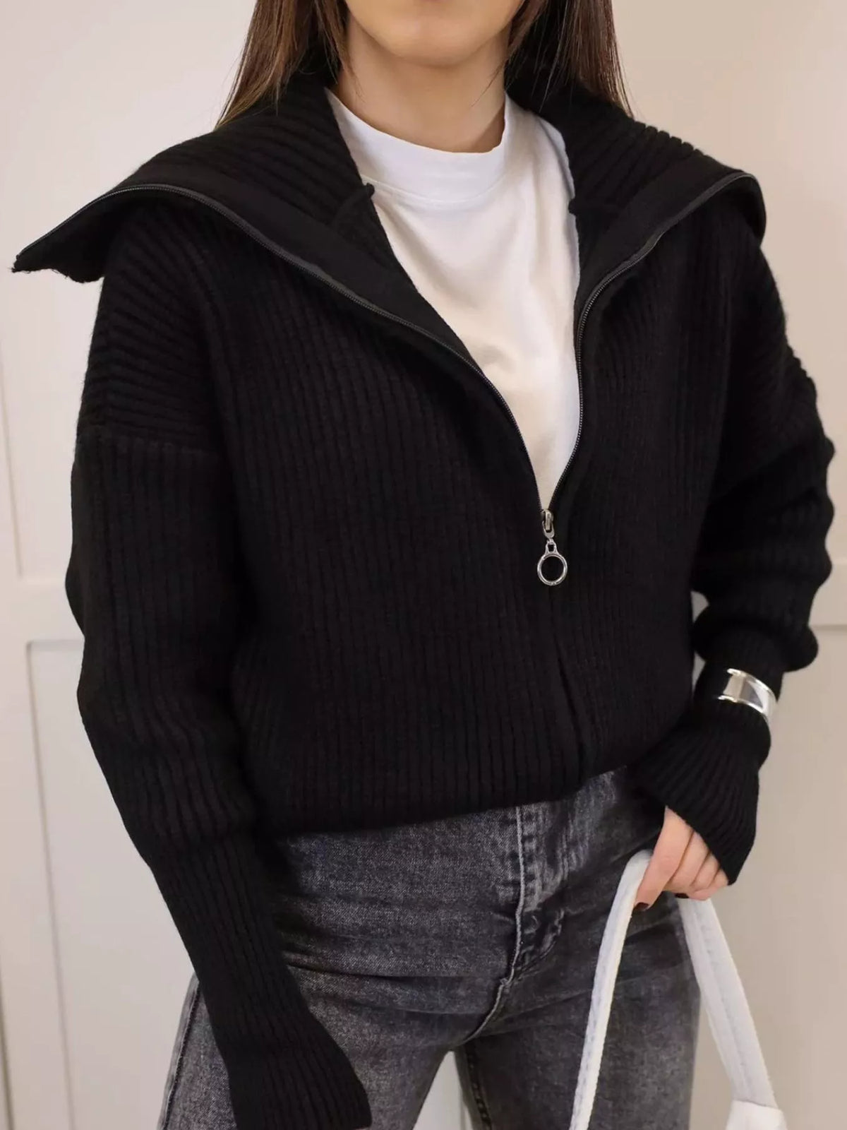 Zip Up Dropped Shoulder Cardigan (8)