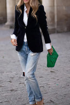 One Button Lapel Collar Long Sleeve Blazer (9)