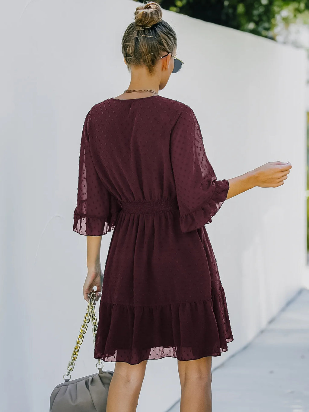Swiss Dot Flare Sleeve Wrap Mini Dress (15)