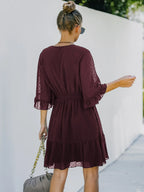 Swiss Dot Flare Sleeve Wrap Mini Dress (15)