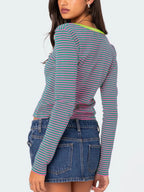 Buttoned Striped Long Sleeve T-shirt (22)