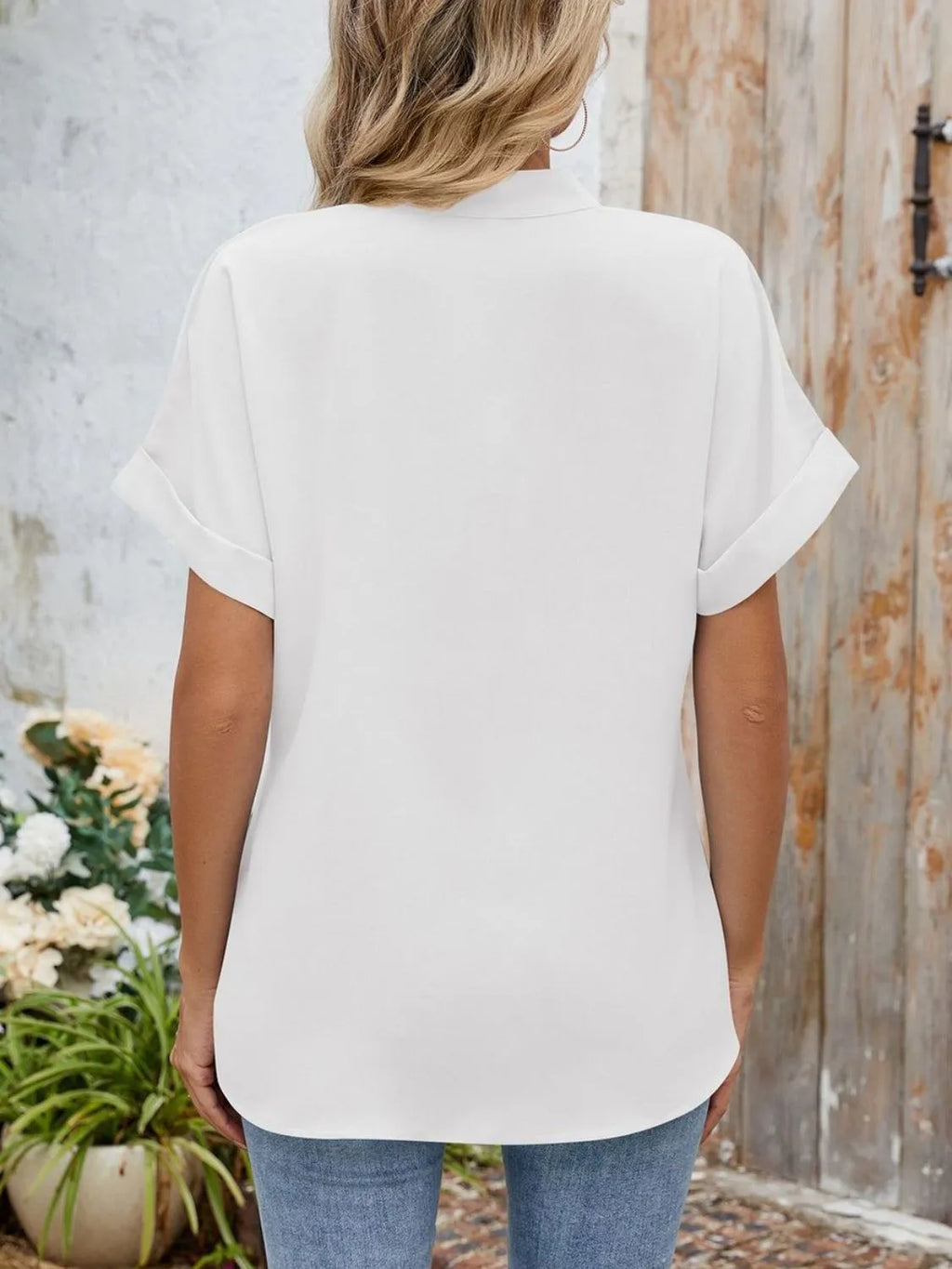 Notched Short Sleeve Blouse (11)