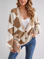 Diamond Pattern Button-up Knit Cardigan
