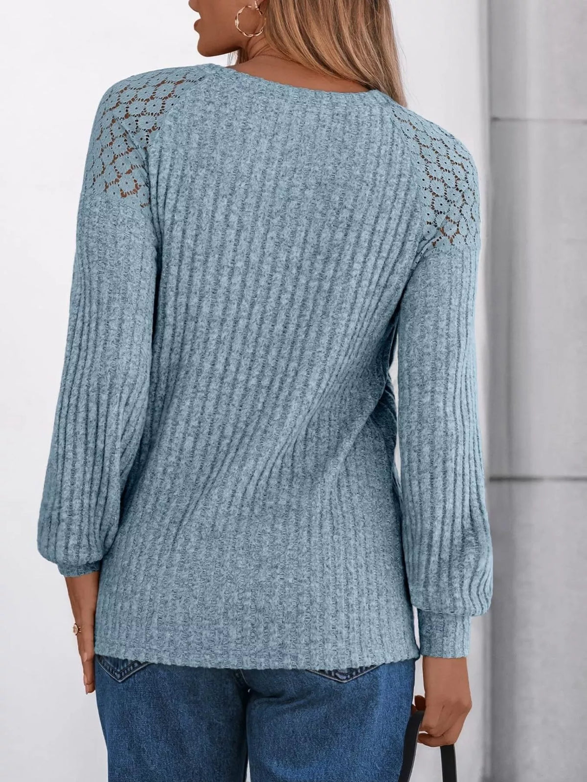 Ribbed Knit T-shirt Lace Shoulder Detail (13)