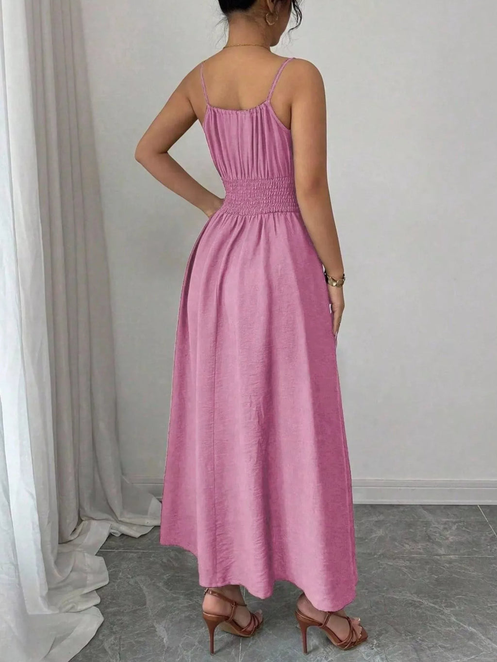 Smocked Spaghetti Strap Midi Dress (22)