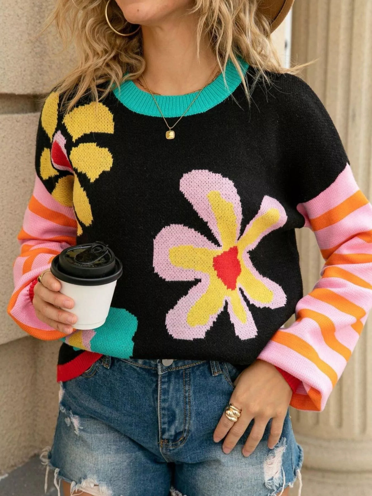 Floral Striped Crew Neck Sweater (12)