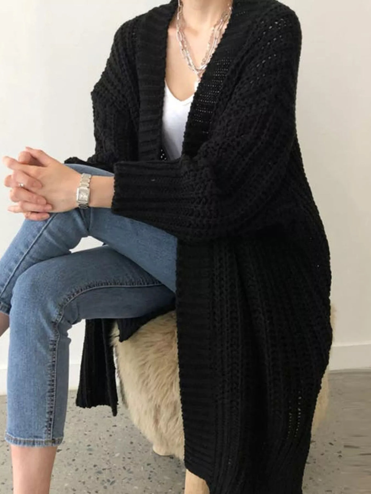 Chunky Knit Open Front Cardigan (8)