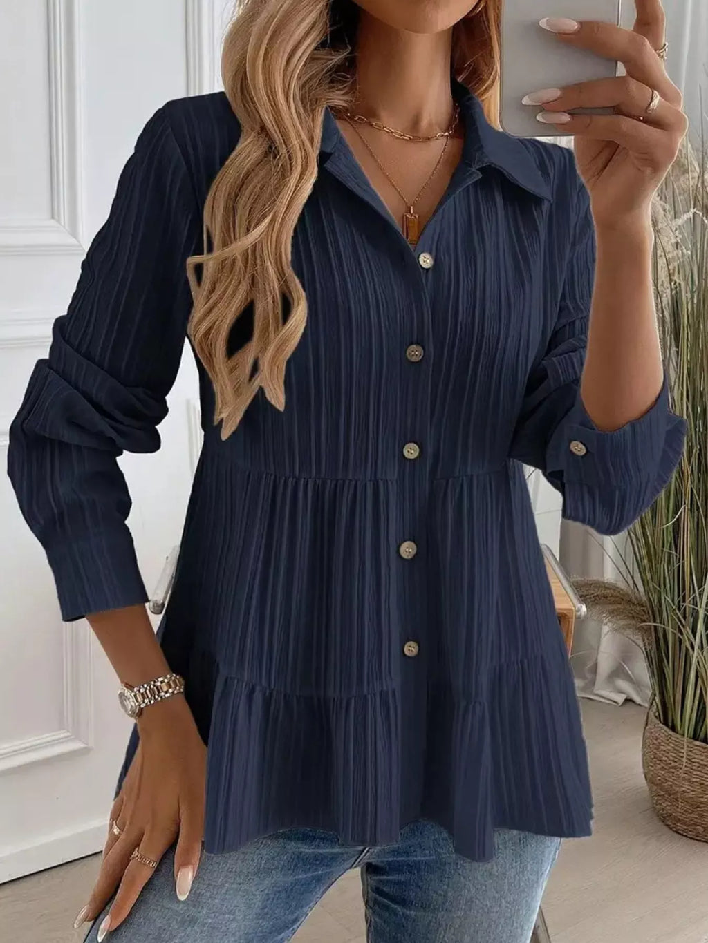Button-down Long Sleeve Tiered Shirt (10)