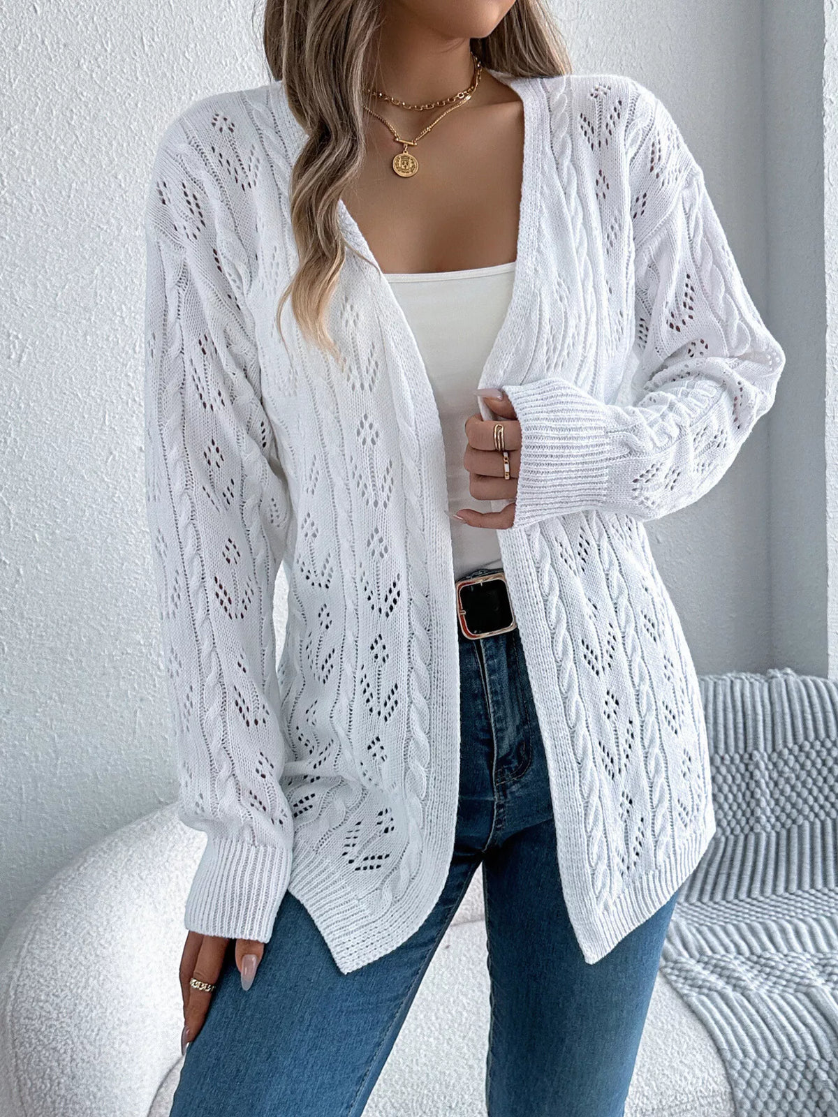 Openwork Open Front Long Sleeve Cardigan (18)