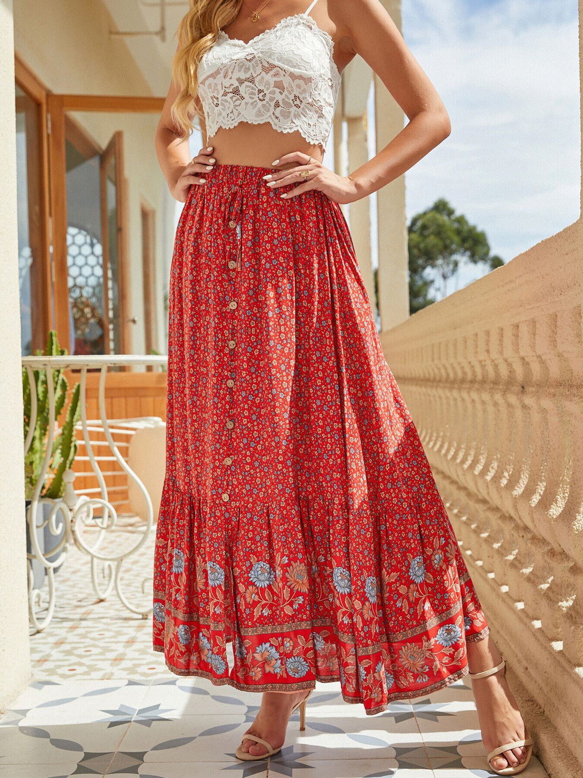 Floral Print Slit Skirt (9)