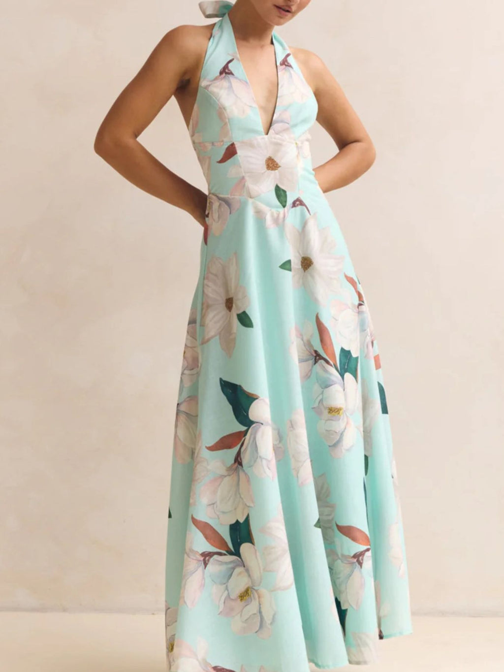 Floral Print Halter Neck Maxi Dress (5)