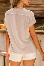 Casual Ribbed Short Sleeve Round Neck T-shirt (12)