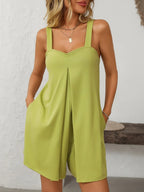 Sweetheart Neck Wide Strap Romper Pockets