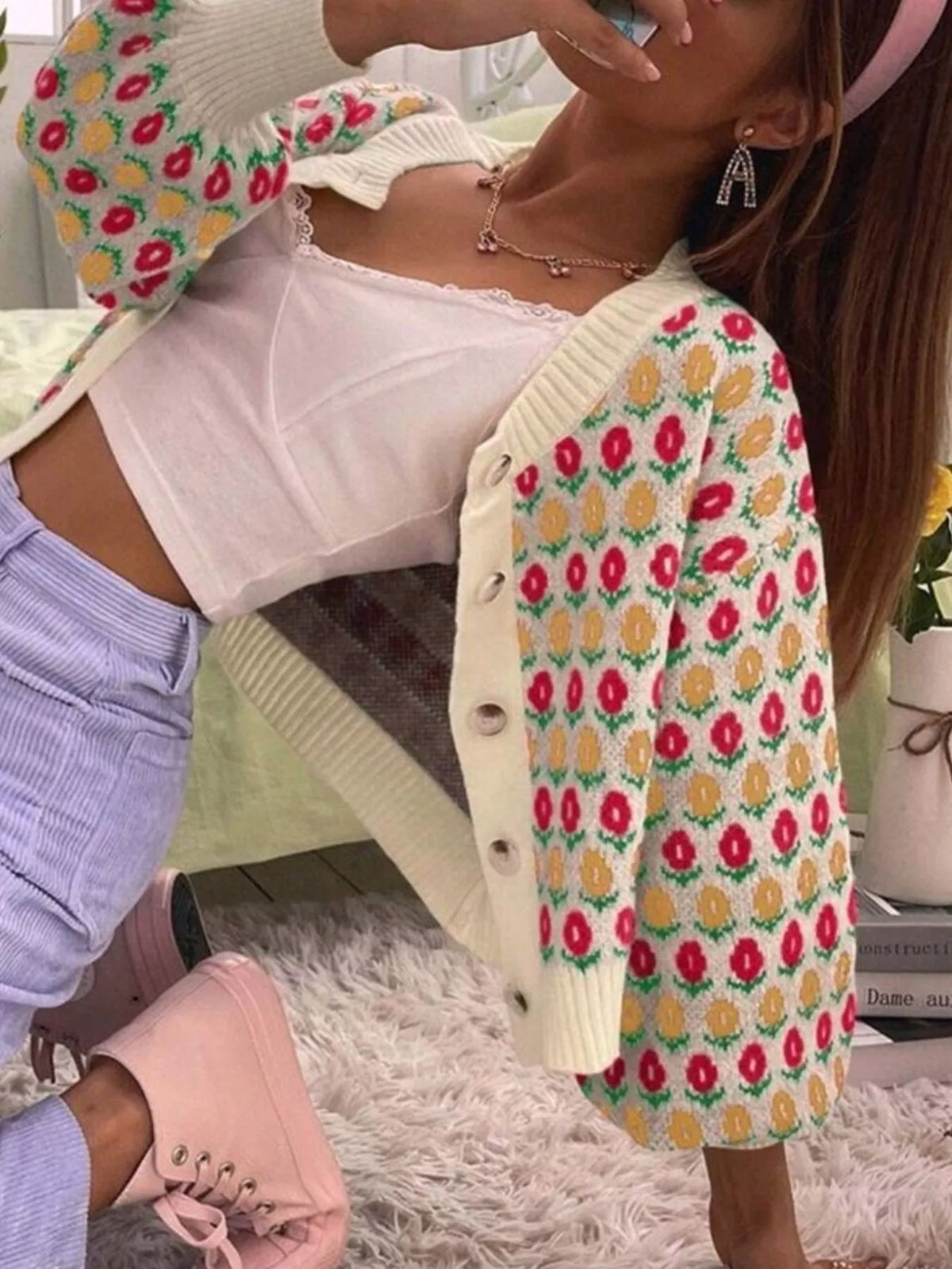 Floral Button Up Long Sleeve Cardigan (6)