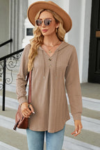 Decorative Button Drawstring Long Sleeve Hoodie (17)