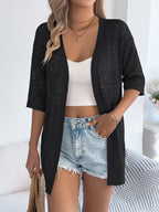 Openwork Open Front Half Sleeve Cardigan (9)