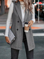 Buttoned Collared Neck Longline Vest Coat (6)