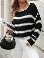 Striped Round Neck Long Sleeve Sweater (5)