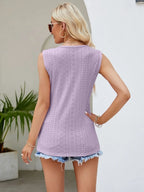 Eyelet Lace Detail V-neck Tank (28)