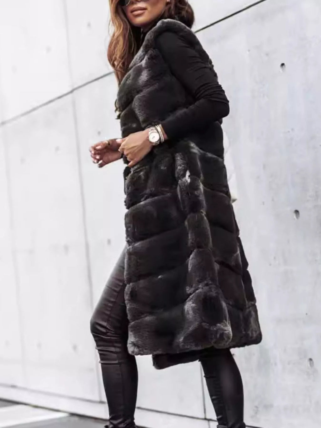 Faux Fur Longline Vest Coat (5)