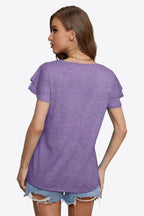 Tie-neck Layered Flutter Sleeve Blouse (21)