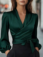 Satin Tied Balloon Sleeve Blouse (8)