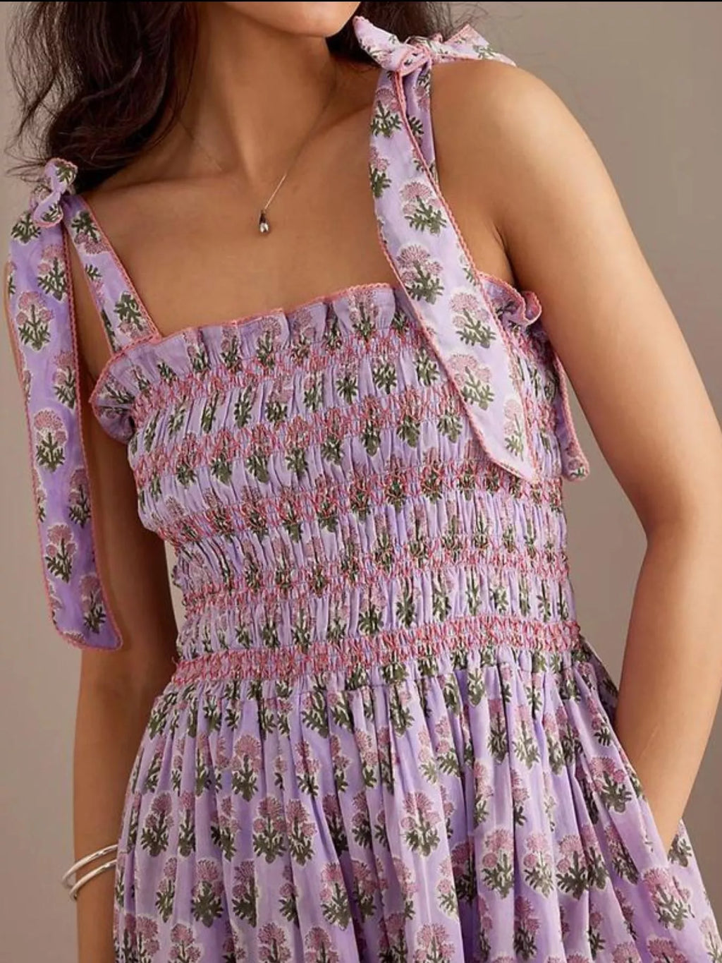 Floral Smocked Tie-shoulder Midi Dress (5)