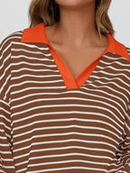 Striped Contrast Collar Long Sleeve Top (15)