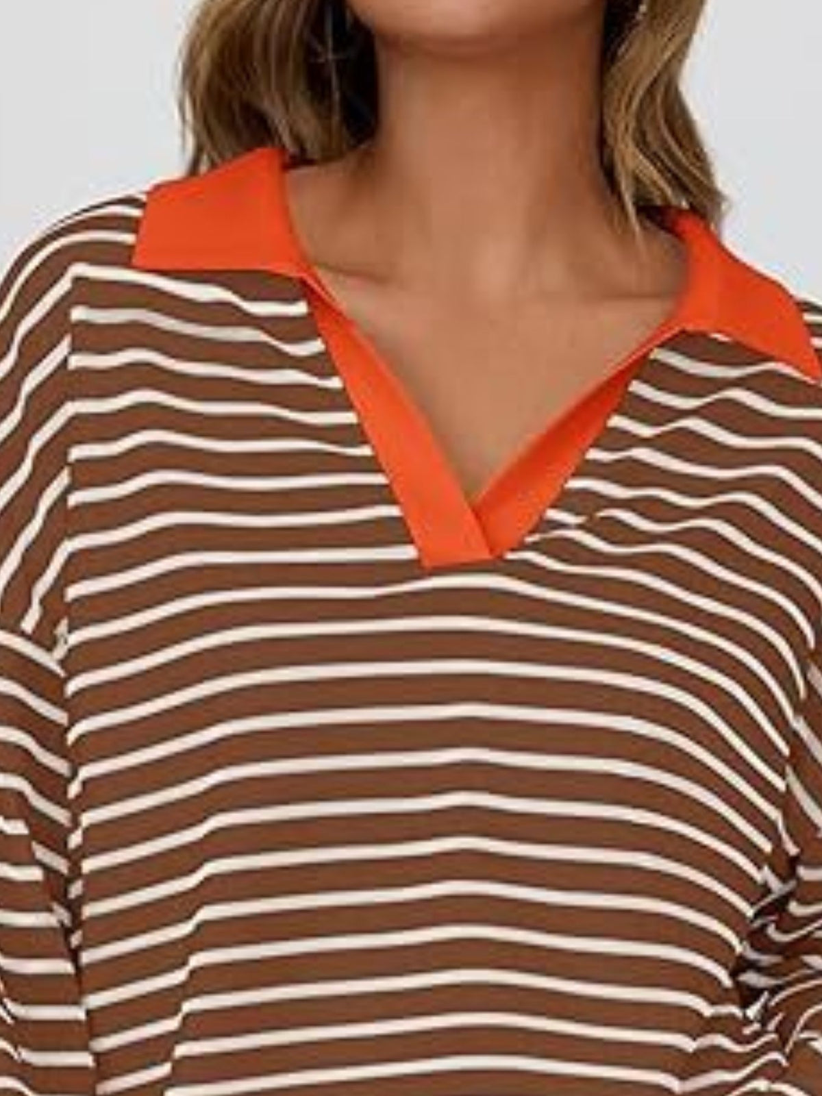 Striped Contrast Collar Long Sleeve Top (15)