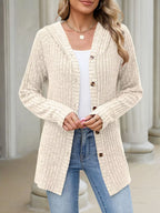 Ribbed Knit Hooded Button-down Cardigan (11)