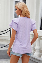 Eyelet Notched Short Sleeve T-shirt (16)