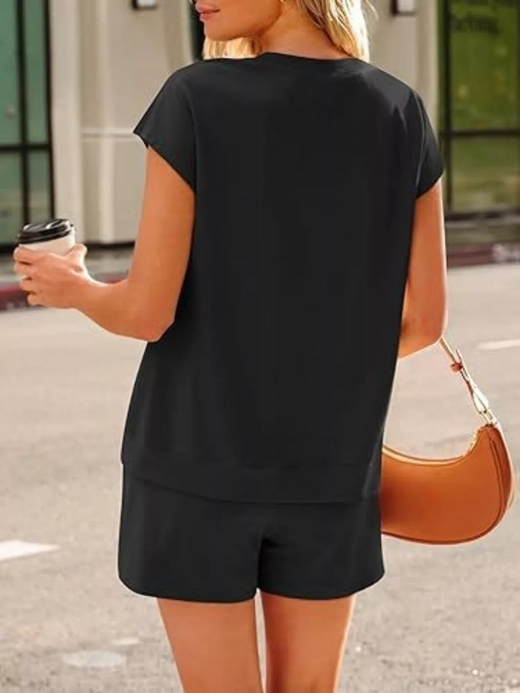 Button Detail Short Sleeve Top Shorts Set (5)
