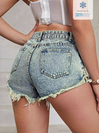Distressed Raw Hem Denim Shorts (13)