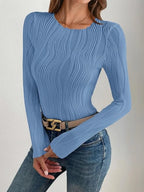 Textured Round Neck Long Sleeve Top (7)