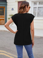 Textured Round Neck Cap Sleeve T-shirt (27)