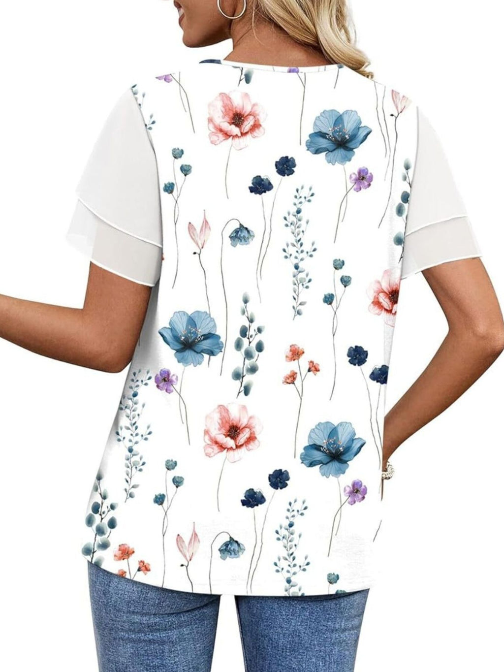 Layered Short Sleeve Round Neck T-shirt (36)