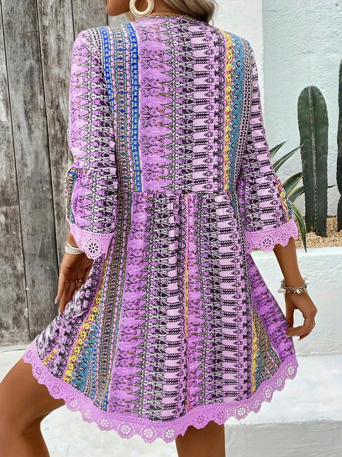 Printed V-neck A-line Dress (12)