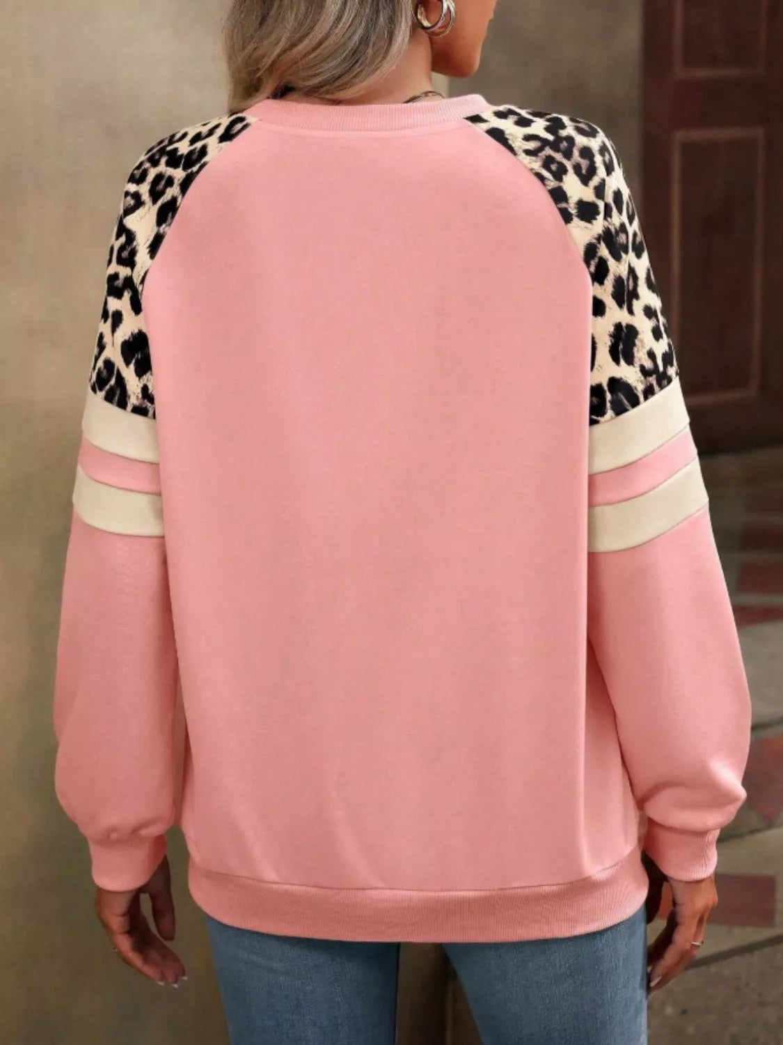 Leopard Raglan Sleeve Striped Sweatshirt (27)