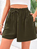 Full Size Casual Drawstring High Waist Relaxed Shorts Plus