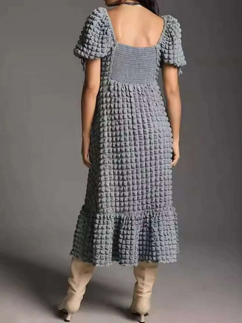 Textured Sweetheart Neck Short Sleeve Dress (23)