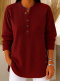 Full Size Ribbed Half Button Henley Top Plus