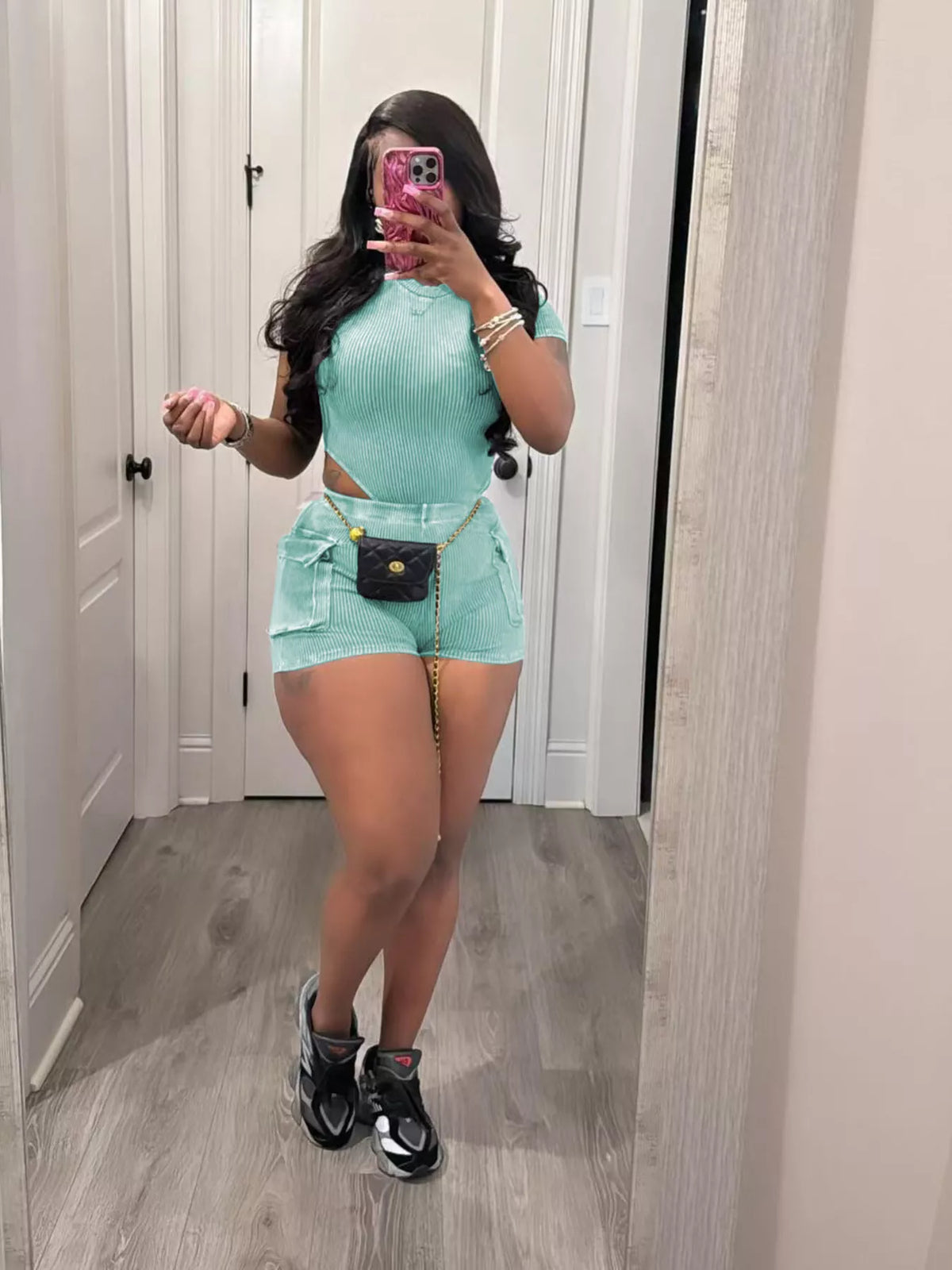 Ribbed Knit Bodysuit Shorts Set (20)