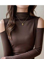 Mock Neck Cold-shoulder Slim-fit T-shirt (22)