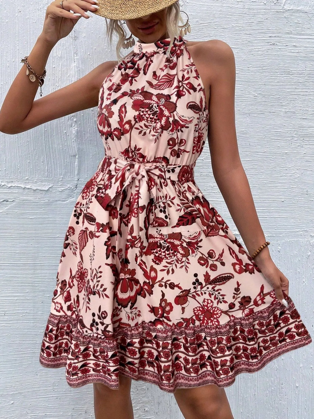 Floral Halter Neck Summer Dress Belt (5)