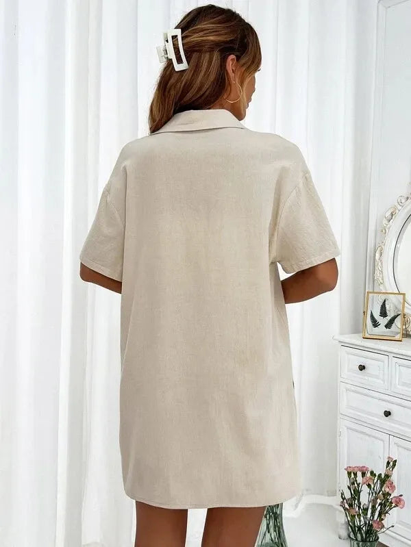 Button Up Shirt Drawstring Shorts Set (12)
