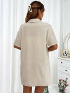 Button Up Shirt Drawstring Shorts Set (12)